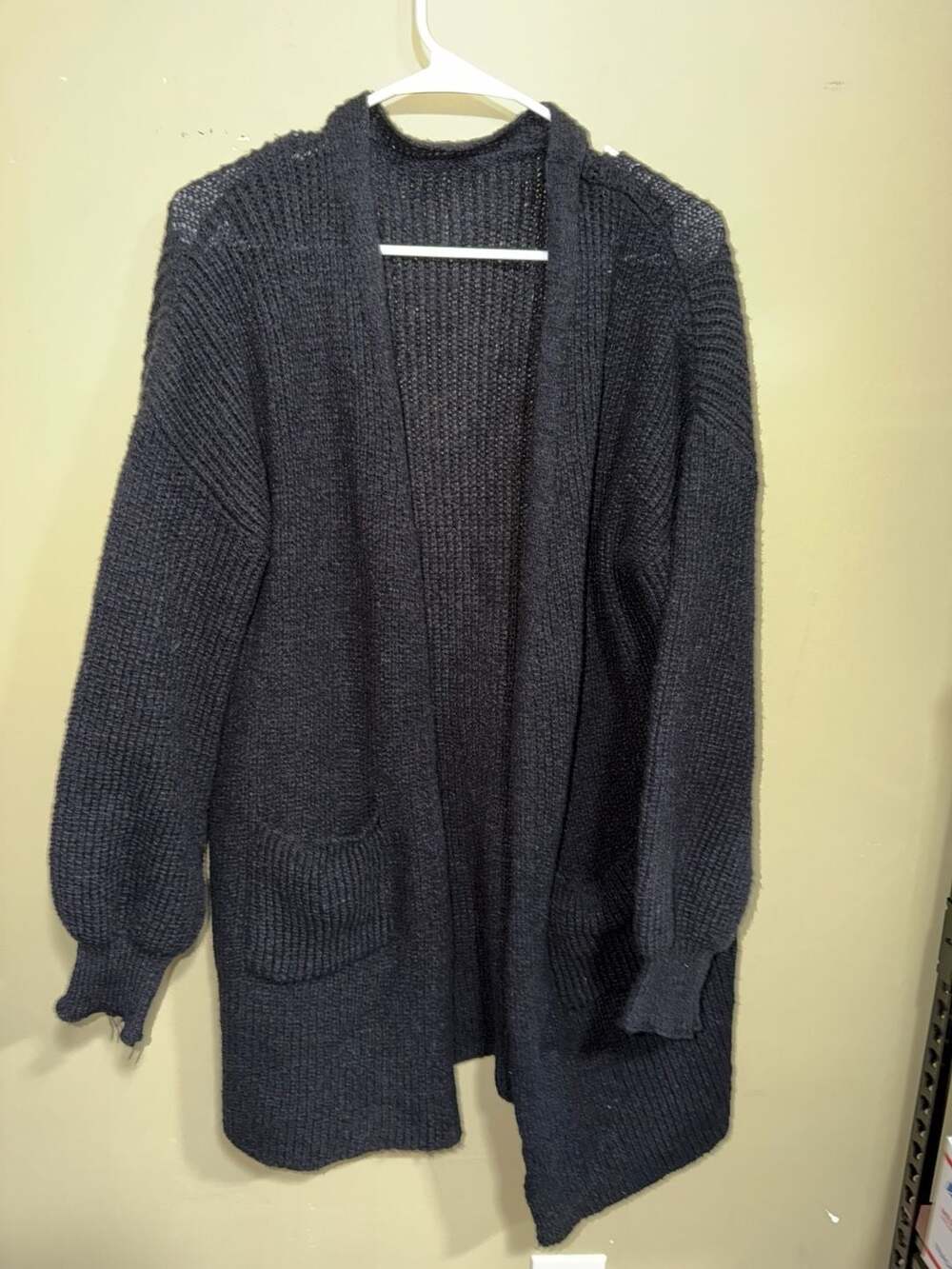 SHEIN Open Front Long Sleeve Knit Cardigan Sweater with Pockets Black XL